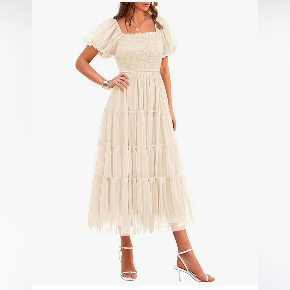Women’s Elegant Cream Puff Sleeve Dress